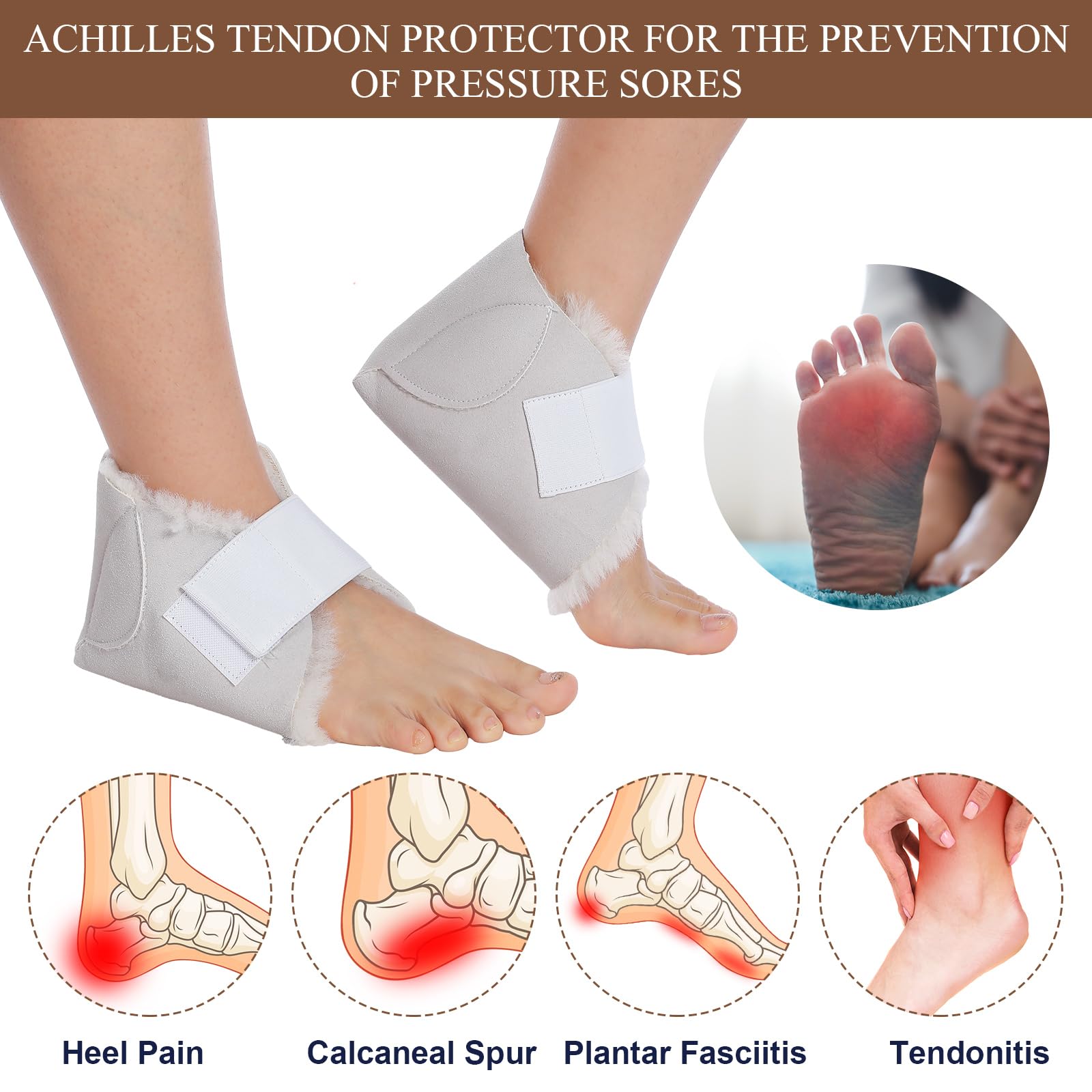 Jeere heel protector boot in brown showing securing strap for secure wear.