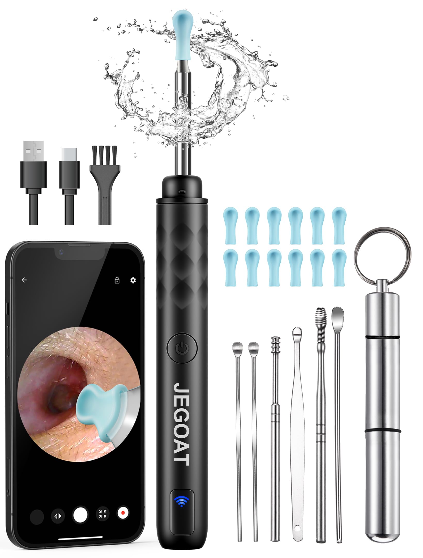 JEGOAT ear-wax removal camera view shows ear canal details for safer cleaning.