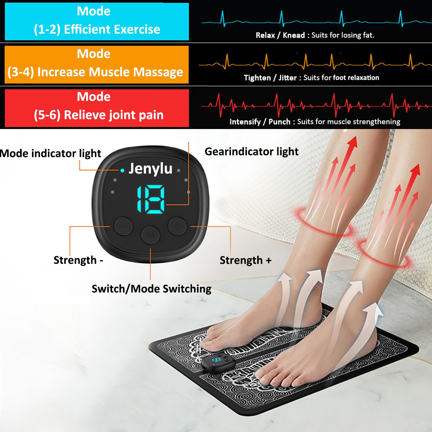 Jenylu EMS Foot Massager Mat folded and compact for travel