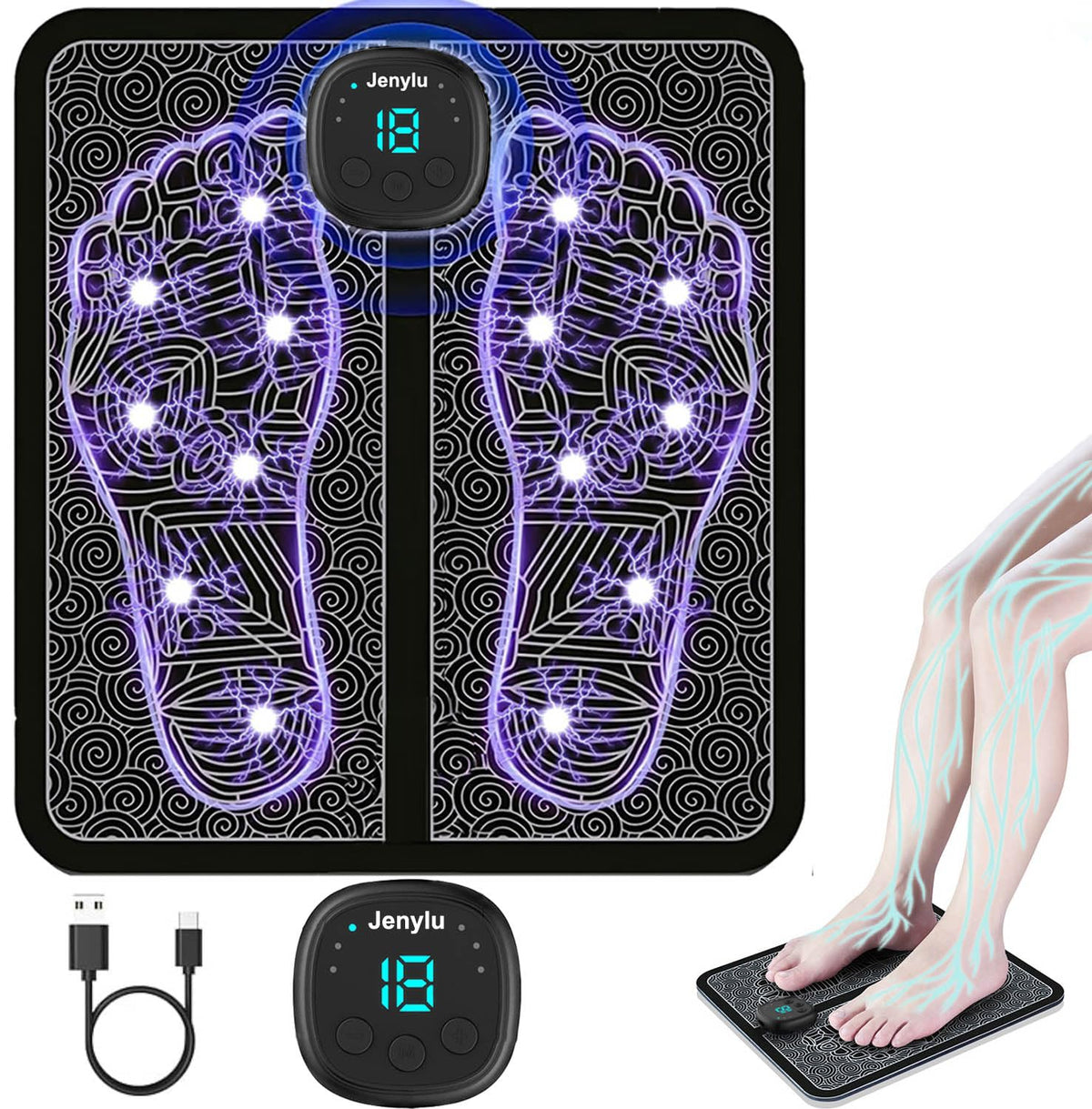 Jenylu EMS Foot Massager Mat front view for at-home foot relief and relaxation