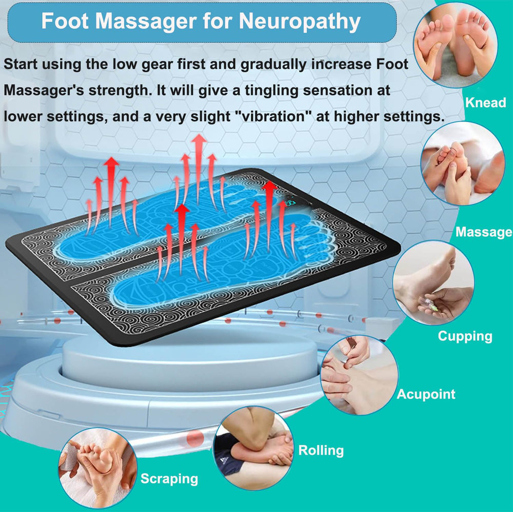 Jenylu EMS Foot Massager Mat LCD display indicates settings for personalized use
