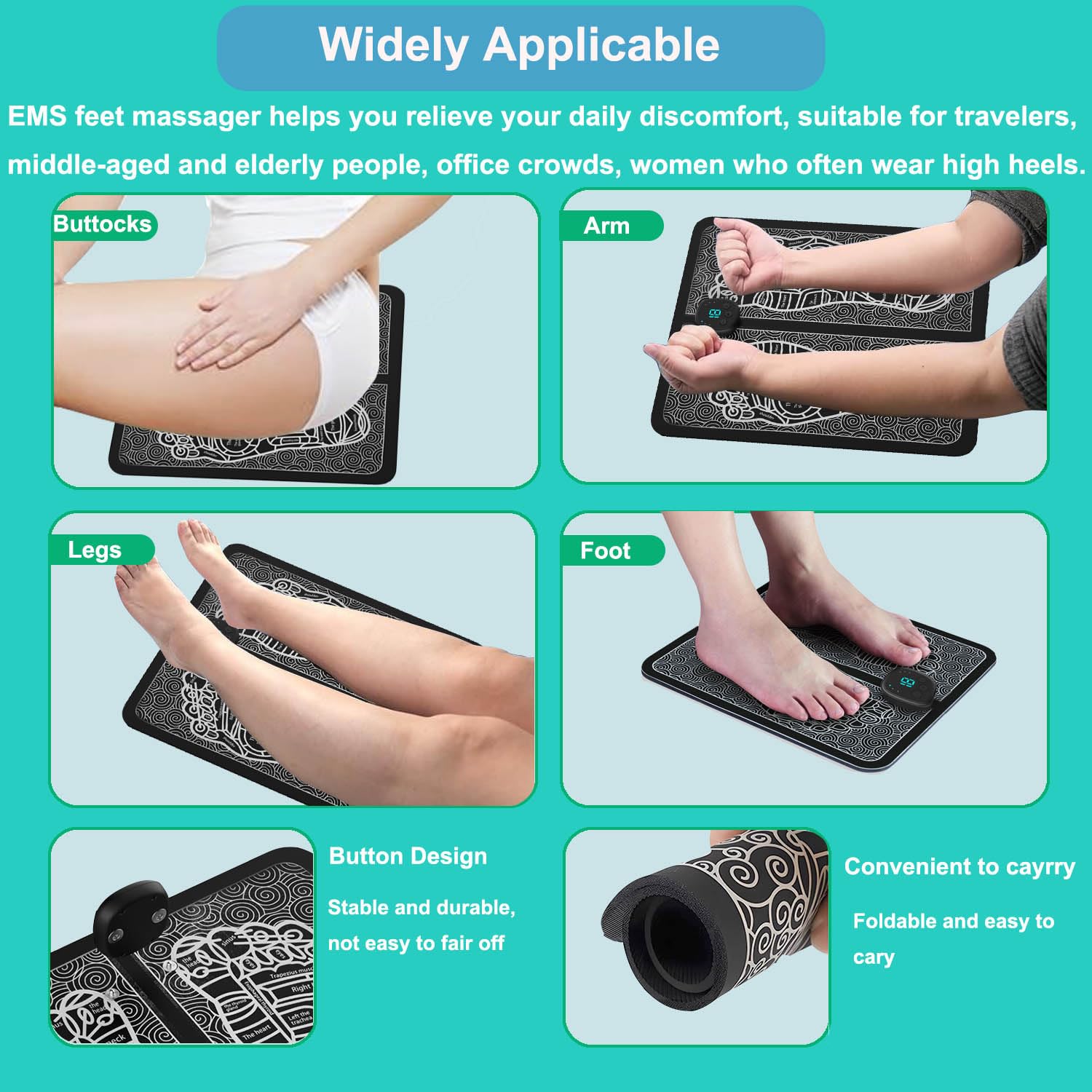 Jenylu EMS Foot Massager Mat soft yoga-mat material provides gentle support