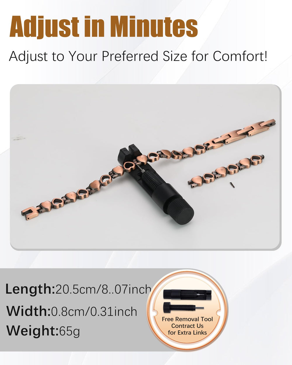 Jeracol copper bracelet worn on wrist showing lightweight comfort
