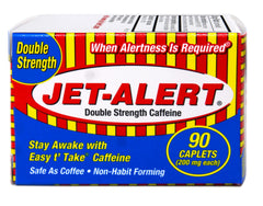 Jet-Alert caplets close-up showing label readability for easy dosing.