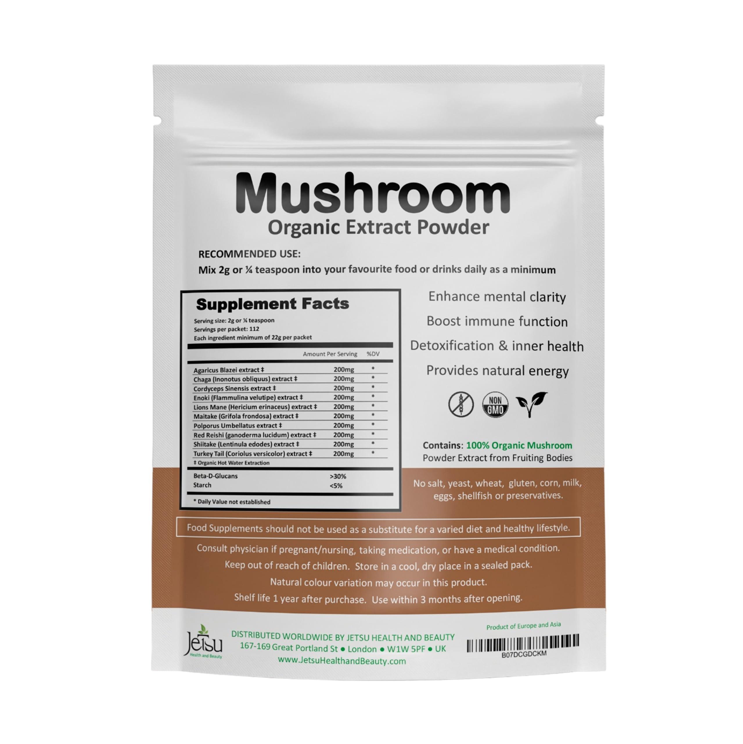 Jetsu Mushroom Extract Powder pour demonstrating easy mixing in beverages