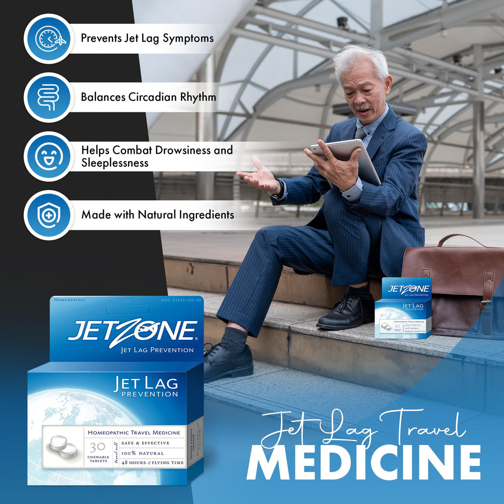 JetZone night-sleep hint visual implying calmer evenings after flights.