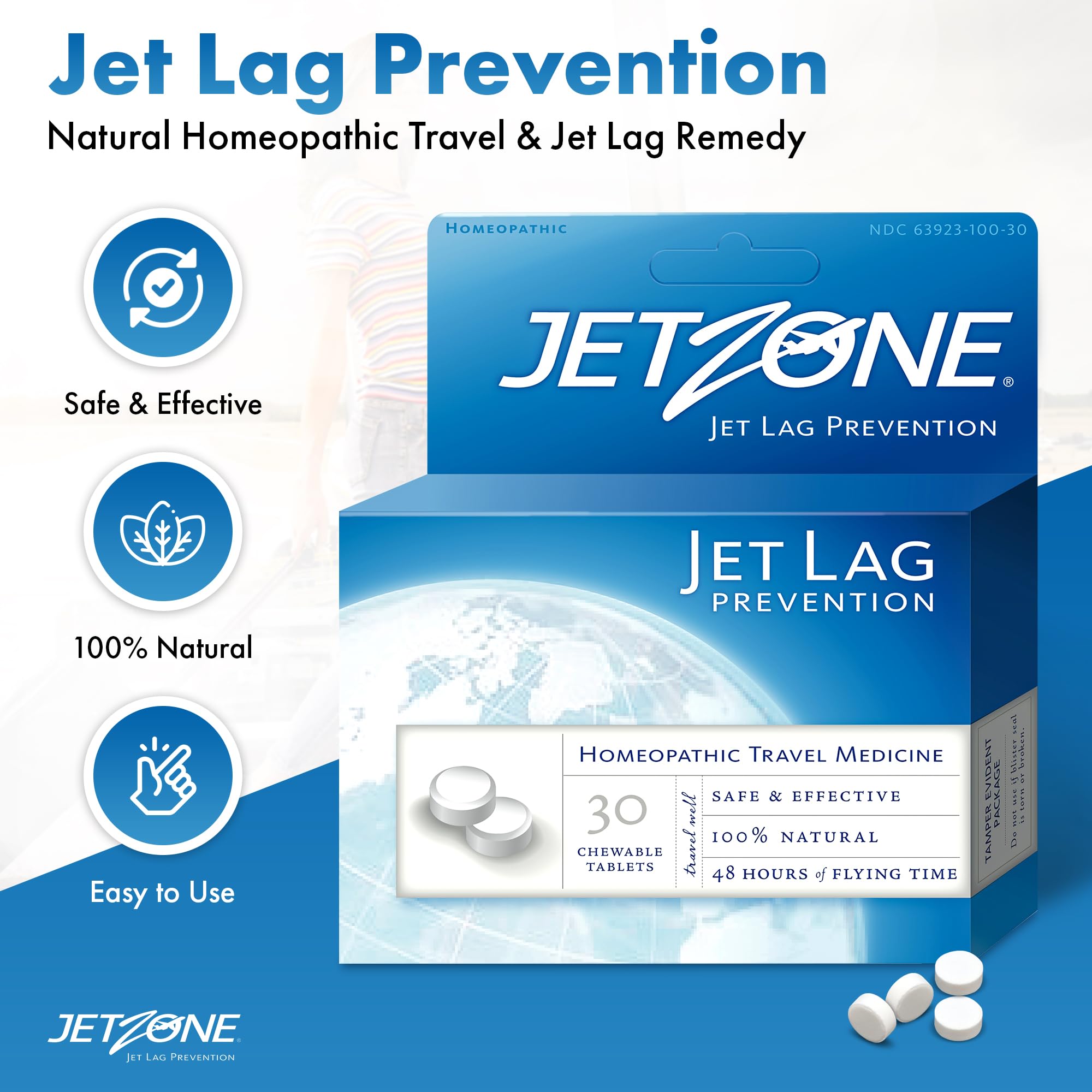 JetZone travel-size box in a carry-on, ready for long-haul journeys.