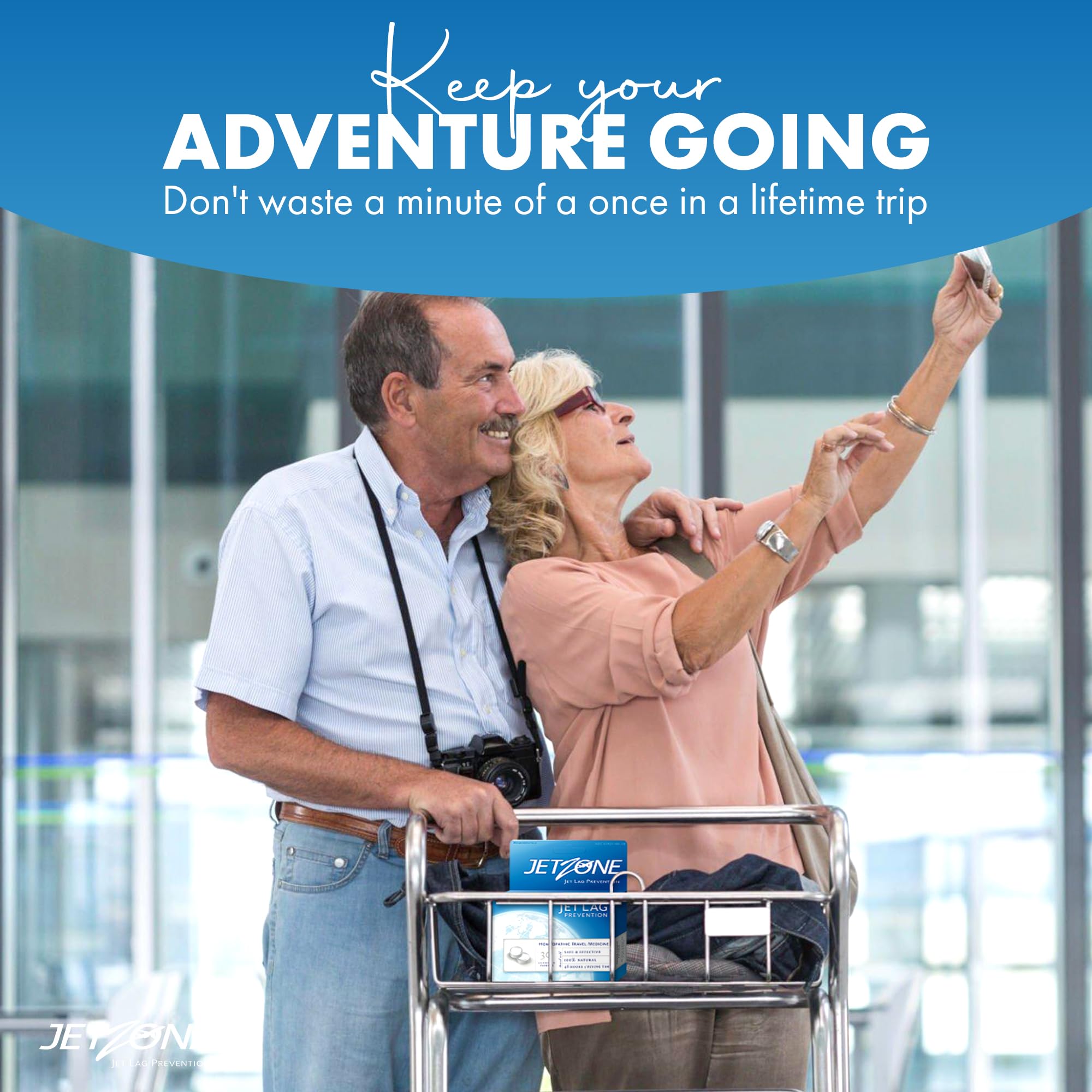 JetZone travel-ready packaging shown in-use during flight.