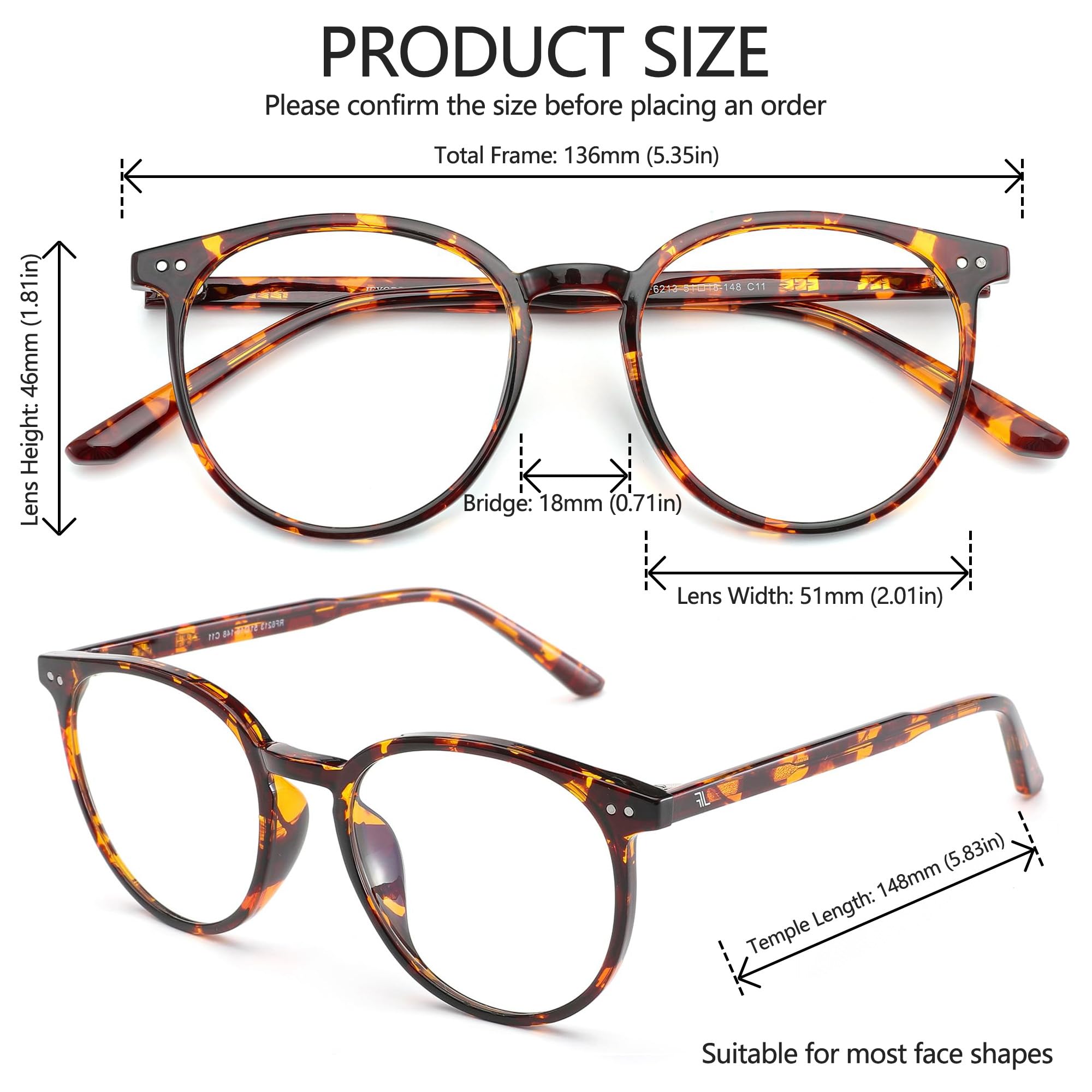 JFXQDR TR90 lightweight, durable-frame in Coco Tortoise for daily wear.