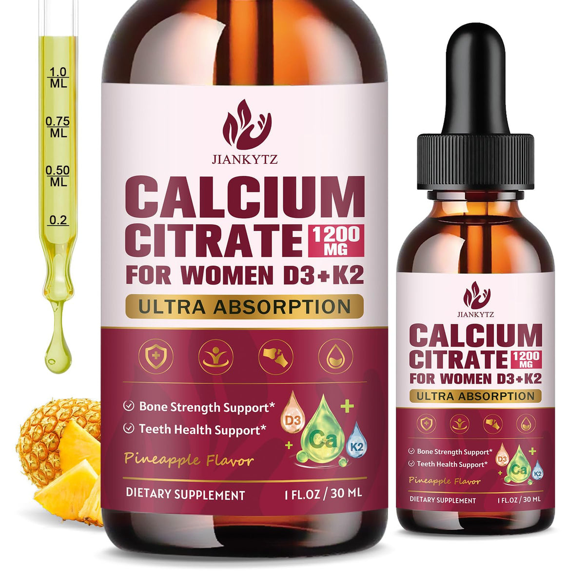 jiankytz calcium citrate drops bottle—fast absorption supports daily bone health