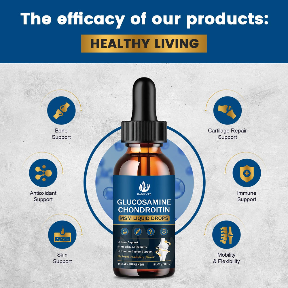 JIANKYTZ glucosamine drops ingredients board featuring MSM and turmeric