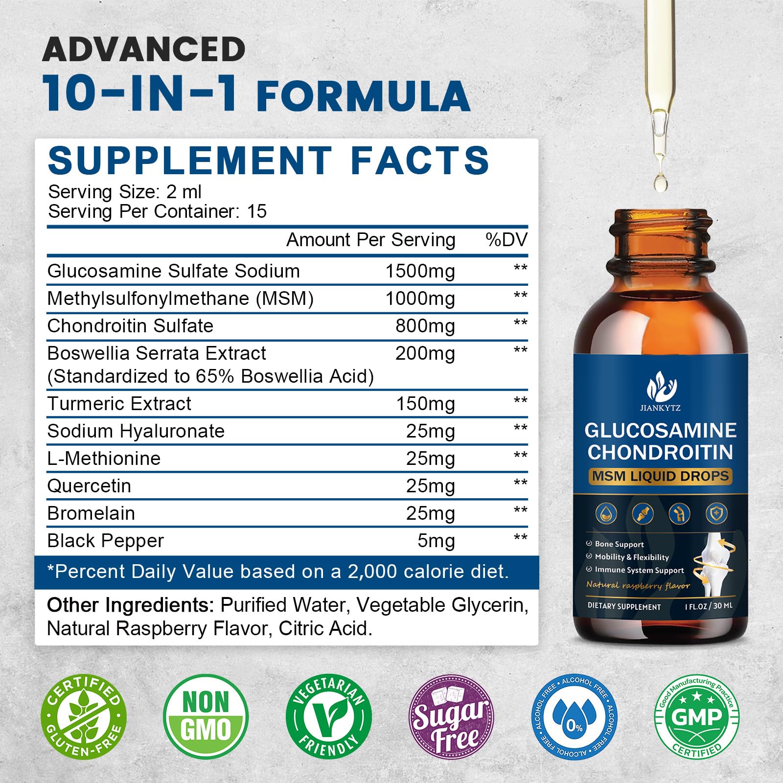 JIANKYTZ glucosamine drops pour image showing precise dosing