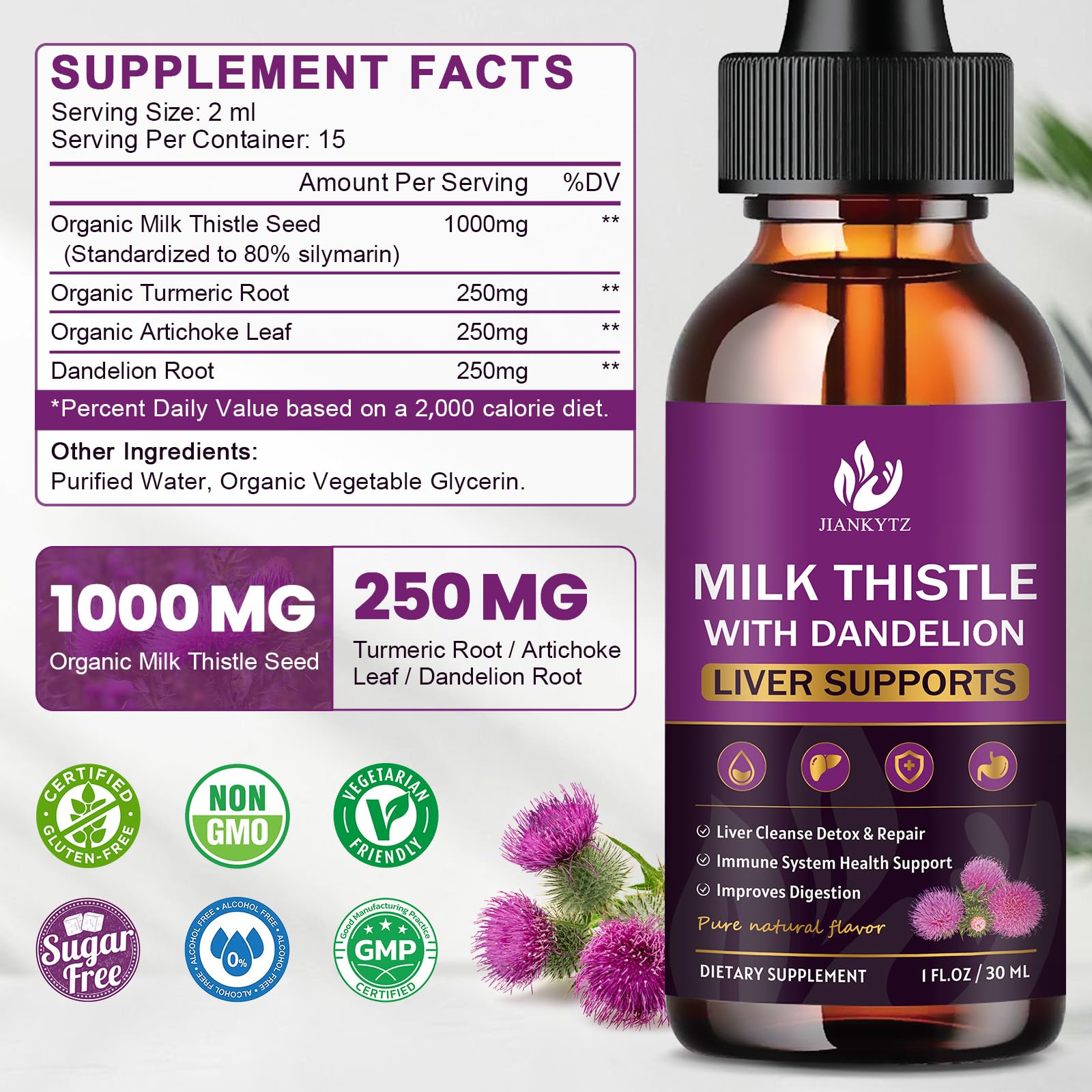 jiankytz Milk Thistle Liquid dose dropper enables precise on-the-go intake.