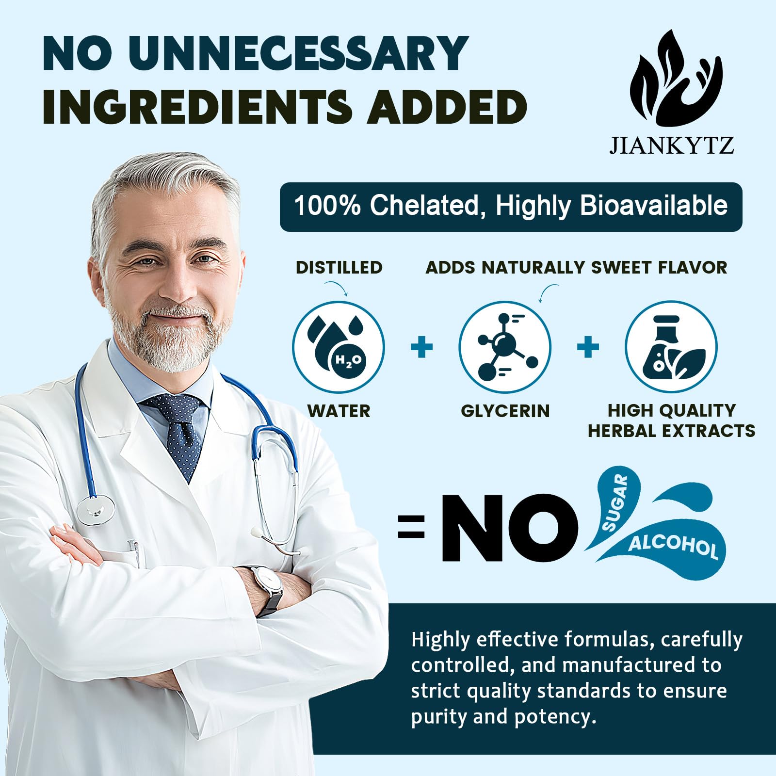 JIANKYTZ Drops dissolving in water illustrate quick absorption and easy dosing.