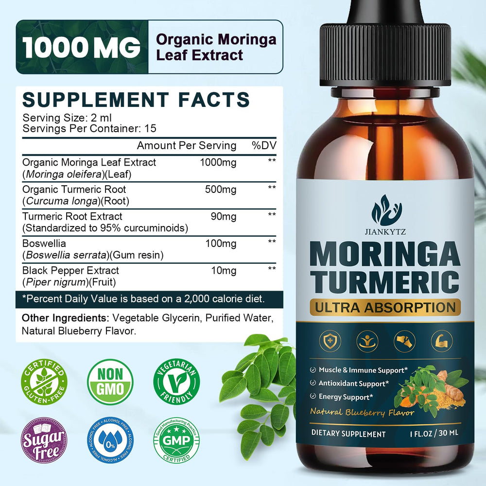 JIANKYTZ Moringa Drops bottle pouring – easy integration into drinks or salads.