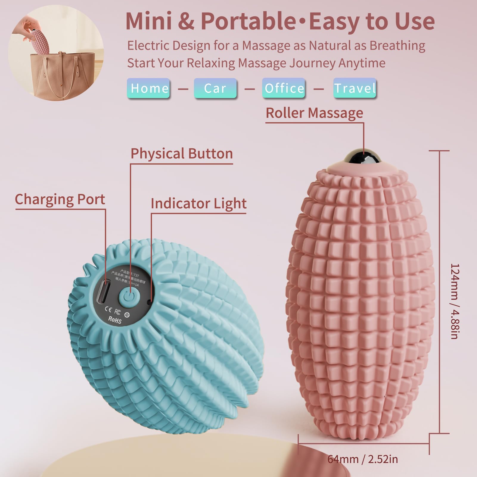 JIEJUNJIE blue rechargeable massage ball with Type-C charging
