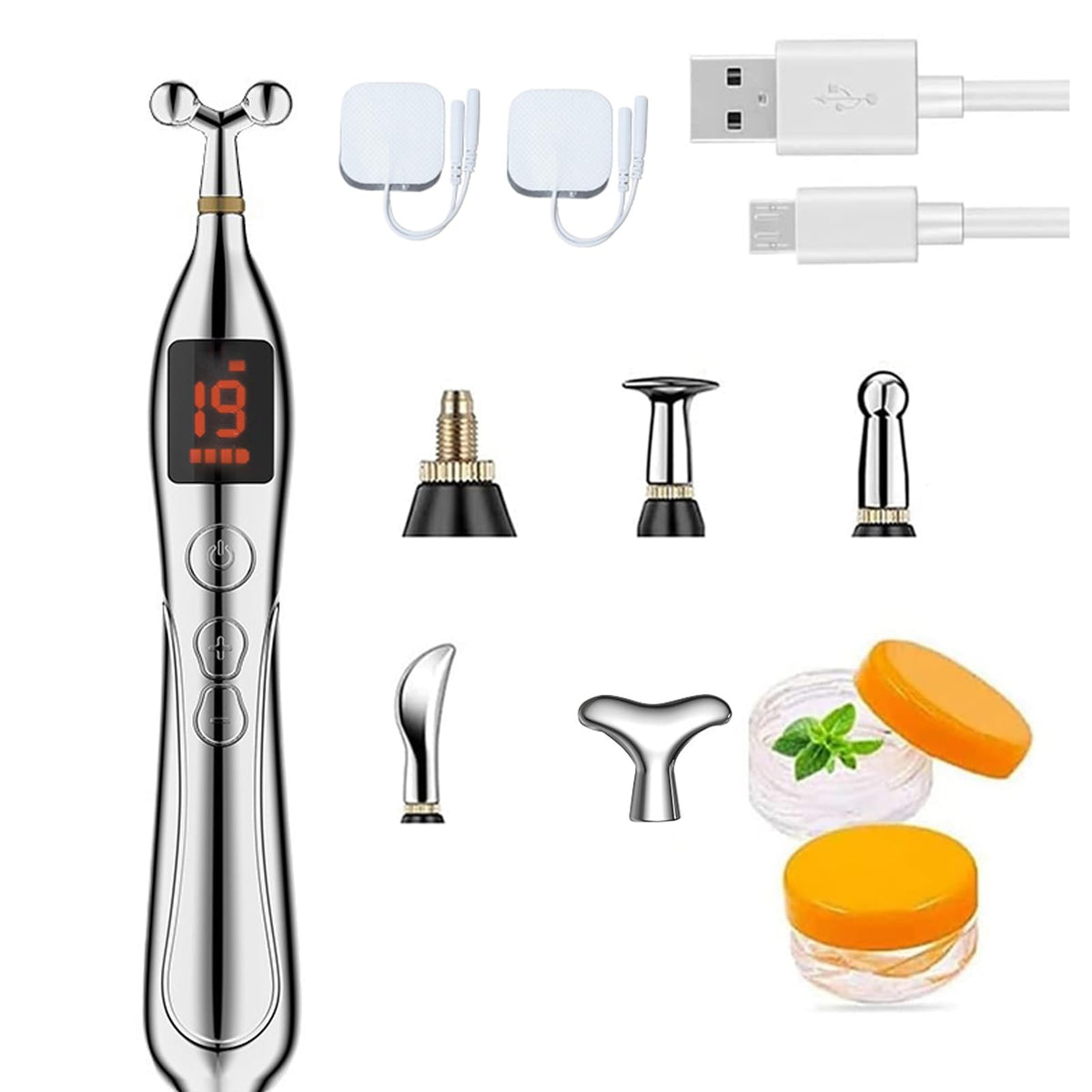 JIELUO Acupuncture Pen with six tips for versatile point therapy.