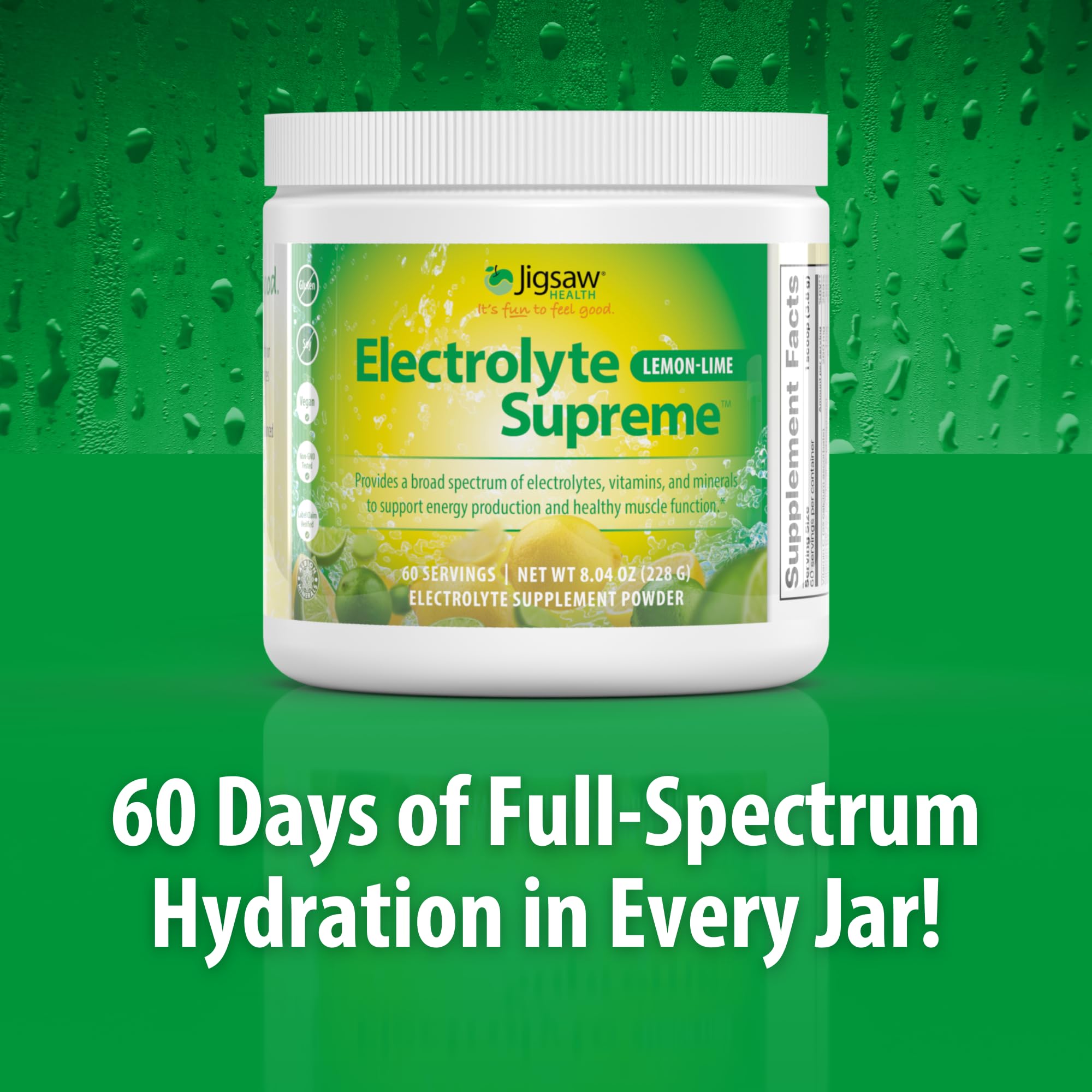 Glass of water with Jigsaw Health Electrolyte Supreme lemon-lime powder mixed in.