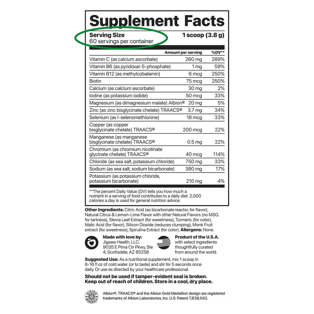Close-up of Jigsaw Health Electrolyte Supreme powder jar showing full-spectrum minerals.