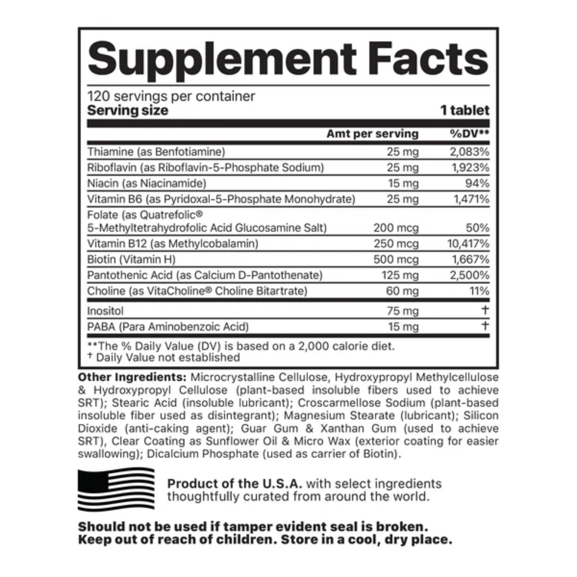 Jigsaw Health Activated B w/SRT bottle back with supplement facts and usage notes.