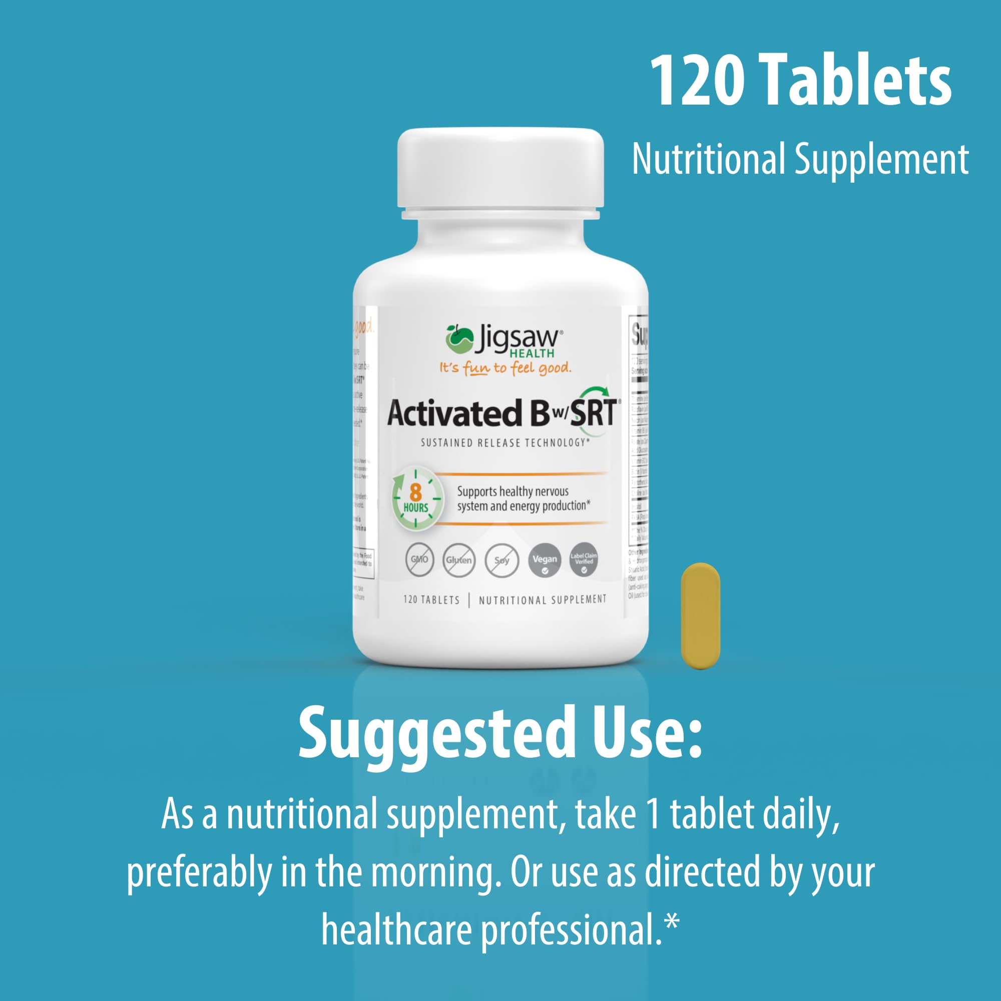 Jigsaw Health Activated B w/SRT packaging box emphasizing quality since 2005.