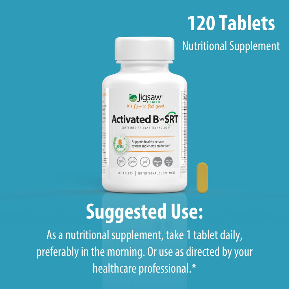 Jigsaw Health Activated B w/SRT packaging box emphasizing quality since 2005.