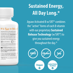 Close up of Jigsaw Health Activated B w/SRT capsules for daily use.