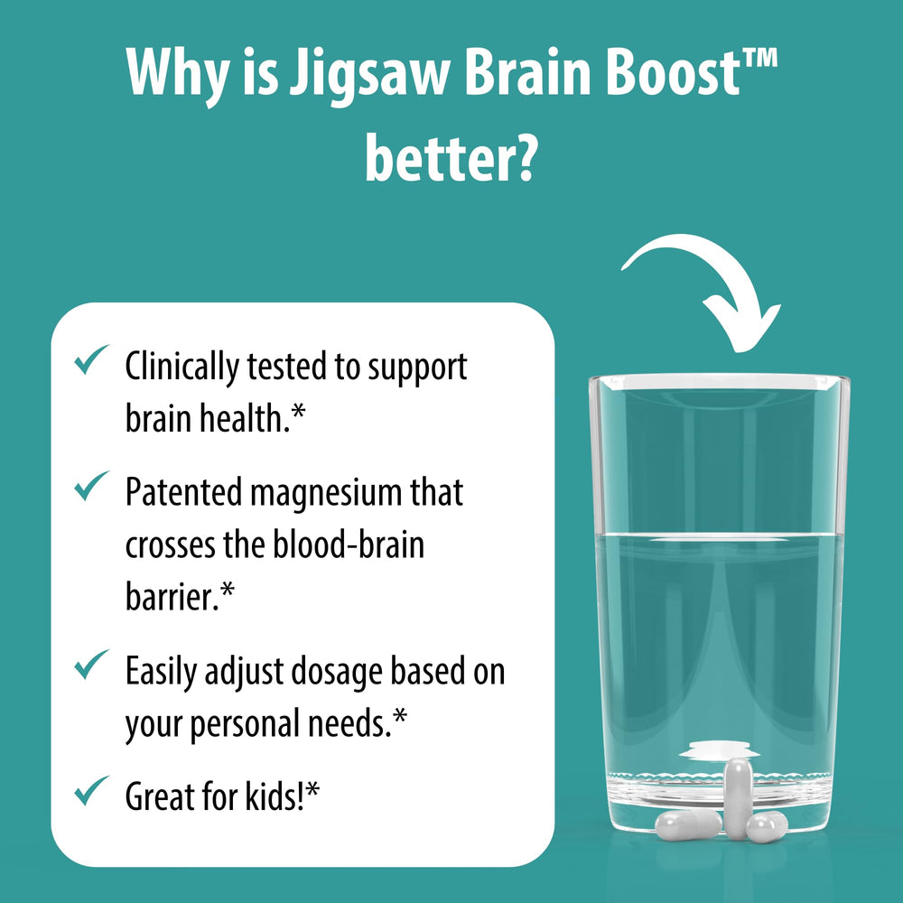Jigsaw Brain Boost bottle top with seal and freshness indicator.