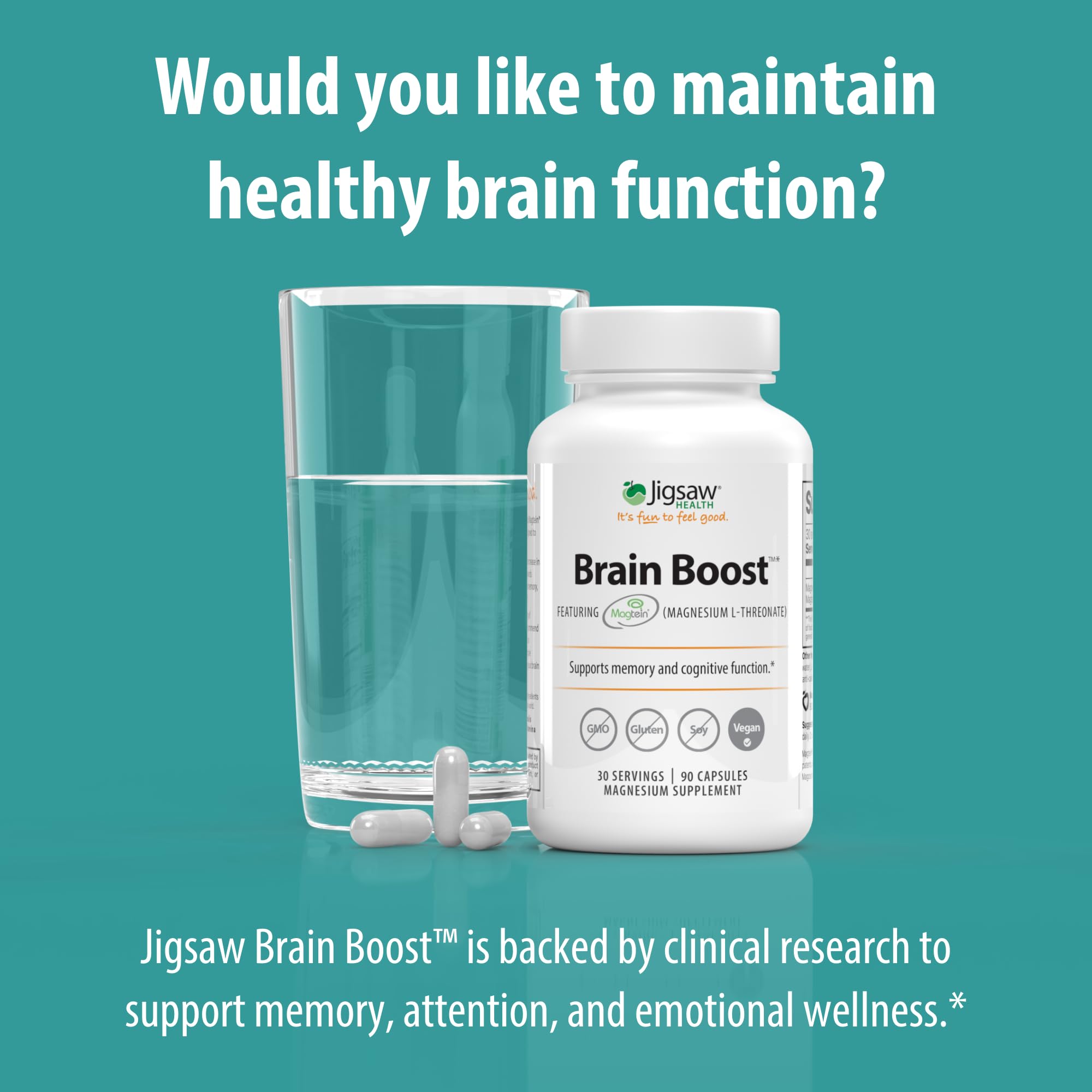 Jigsaw Brain Boost label close-up with Magnesium L-Threonate details.