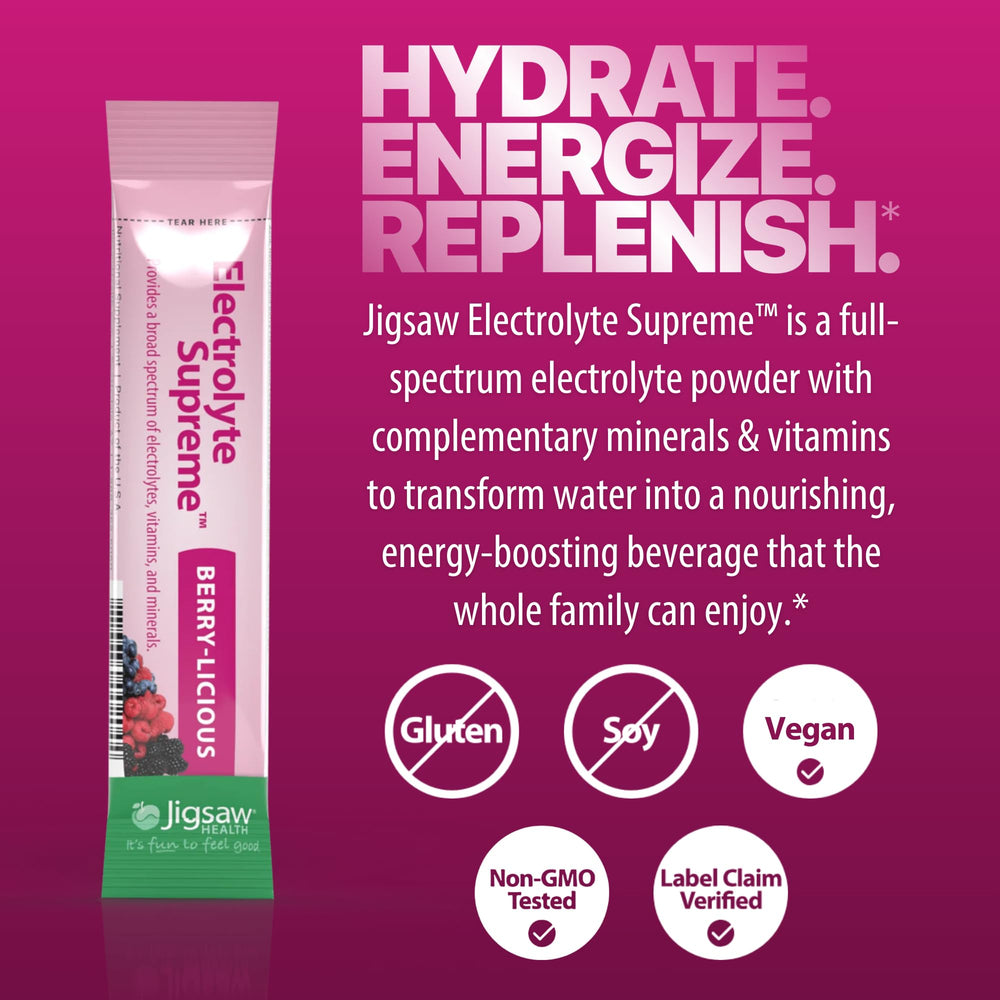 Jigsaw Health Electrolyte Supreme Berry label close-up.