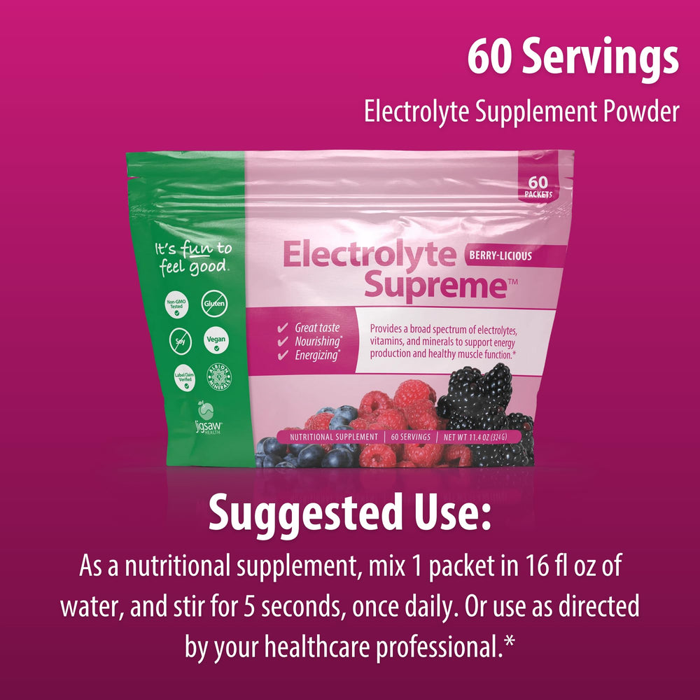 Jigsaw Health Electrolyte Supreme Berry powder texture for mixing.
