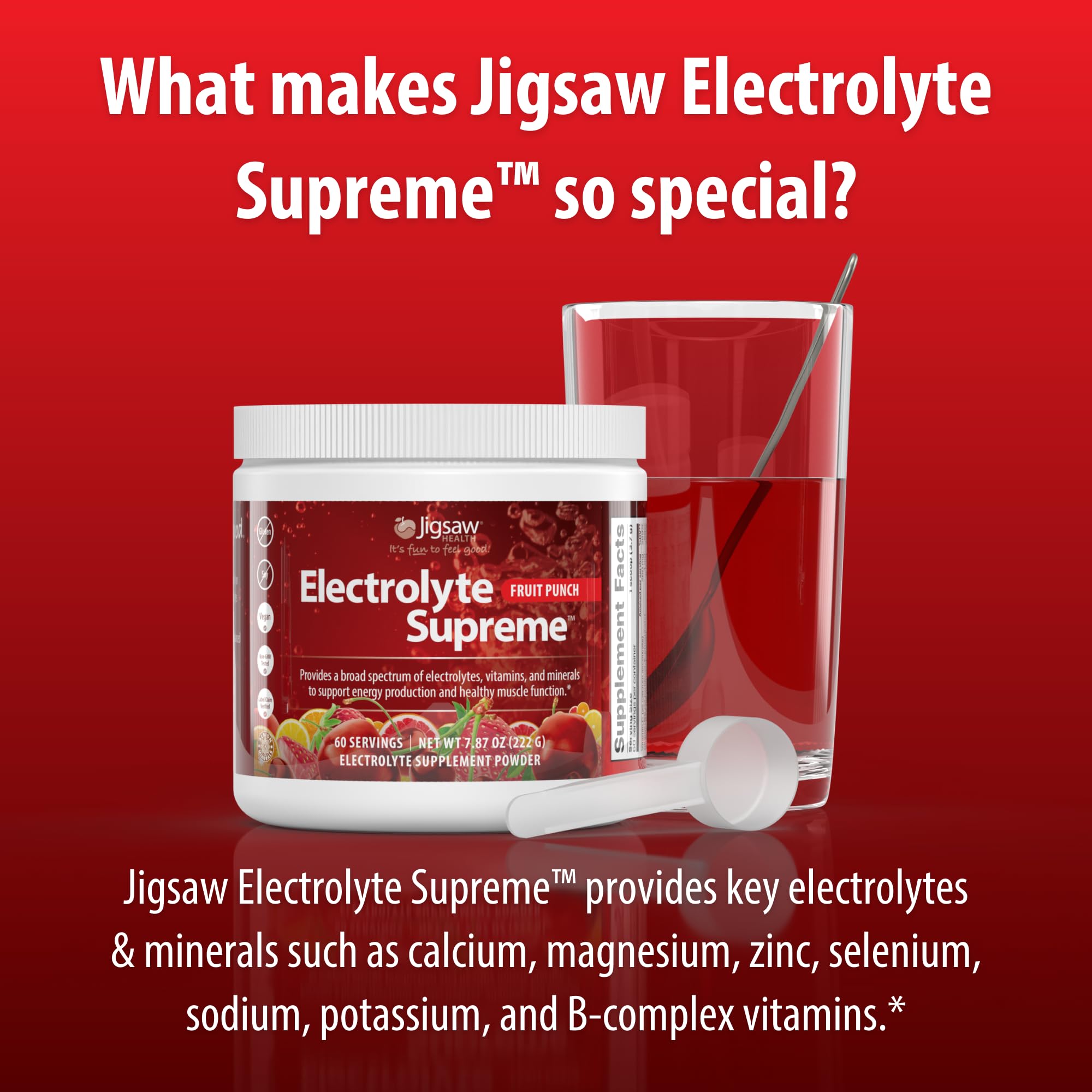 Jigsaw Health Electrolyte Supreme close-up label highlights minerals and vitamins