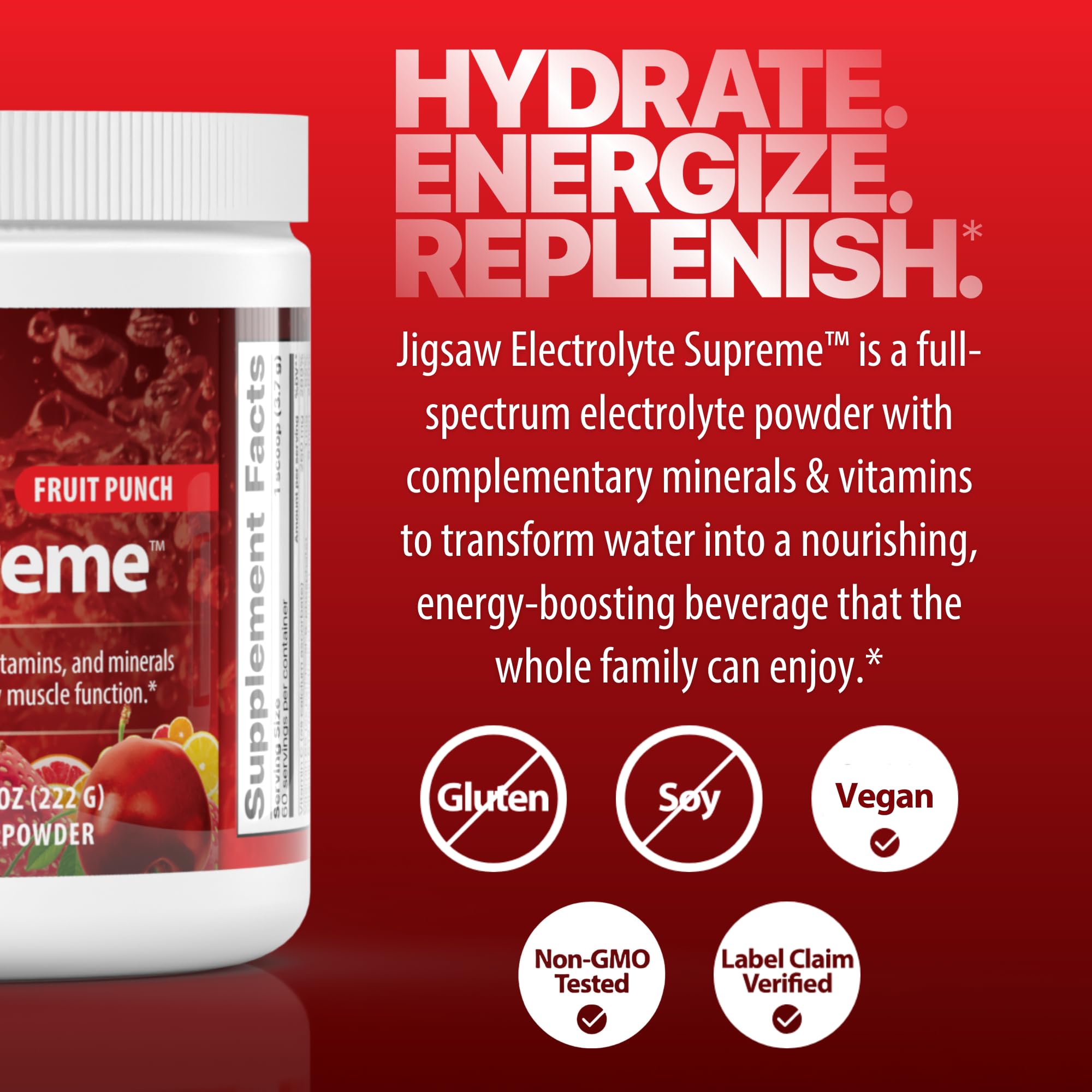 Jigsaw Health Electrolyte Supreme dissolving powder in glass quickly blends with water