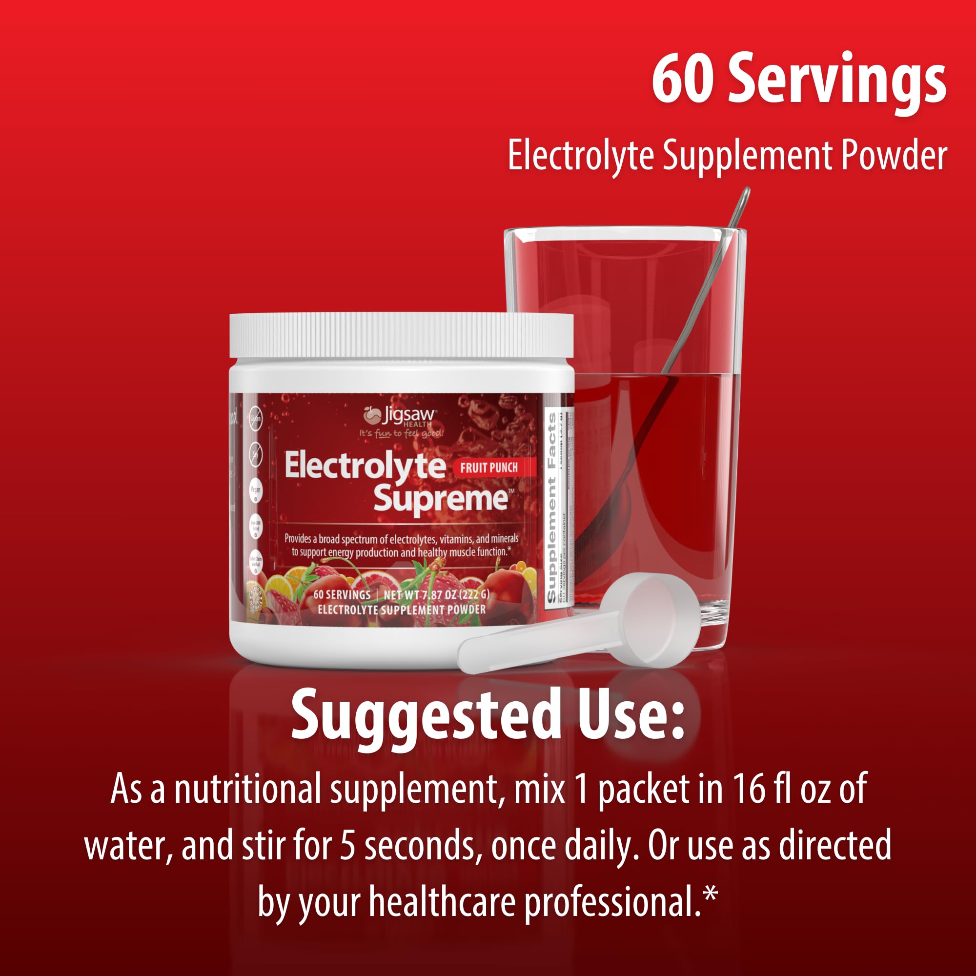 Jigsaw Health Electrolyte Supreme fruit punch in serving glass ready to drink