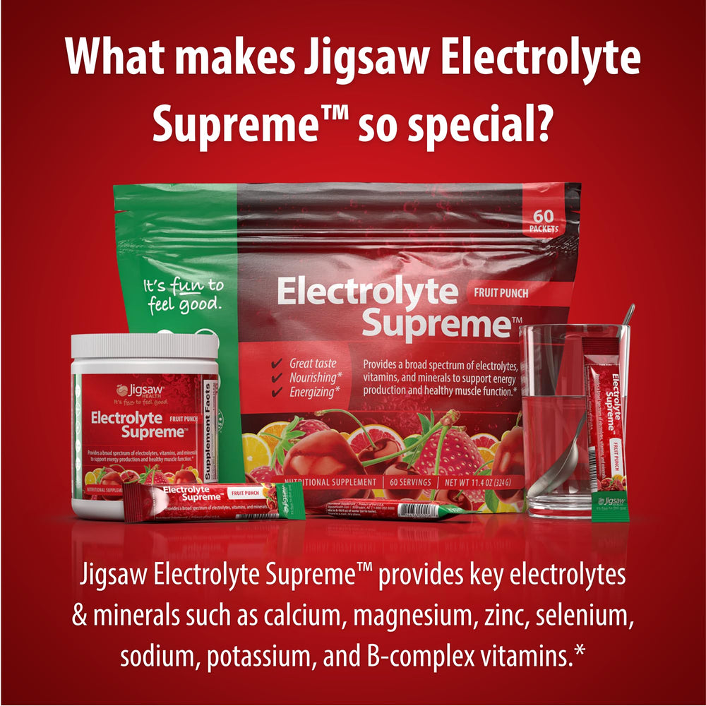 Ingredient panel of Jigsaw Health Electrolyte Supreme highlights minerals and B vitamins