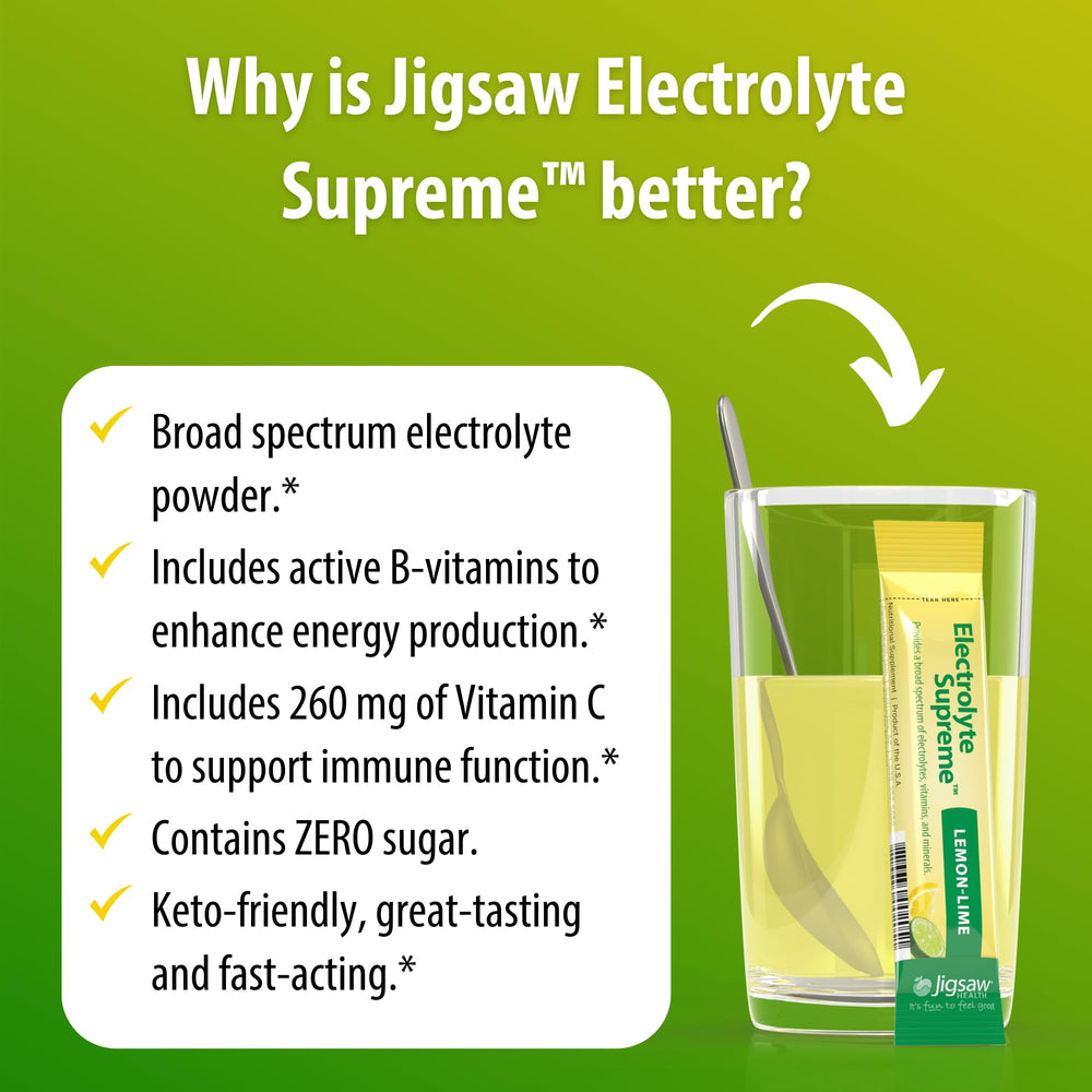 Jigsaw Health Electrolyte Supreme keto-friendly label for sugar-free hydration.