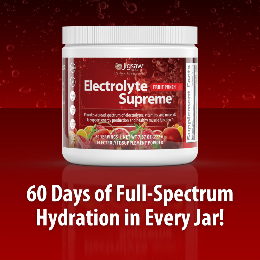 Jigsaw Health Electrolyte Supreme scoop and tub show easy daily dosing