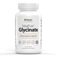 Jigsaw Health MagPure Glycinate capsules close-up for easy daily magnesium intake.