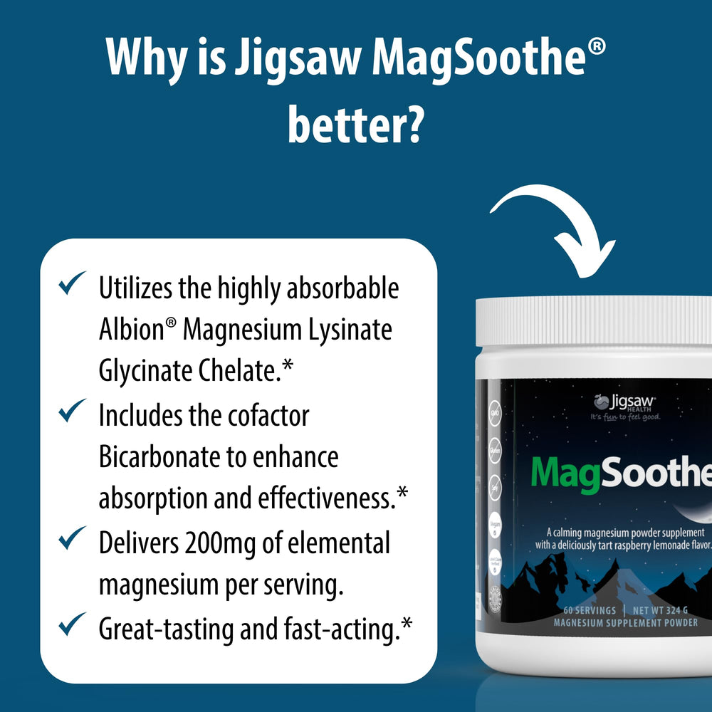 Jigsaw Health MagSoothe raspberry-lemonade flavor offers pleasant taste during routines.