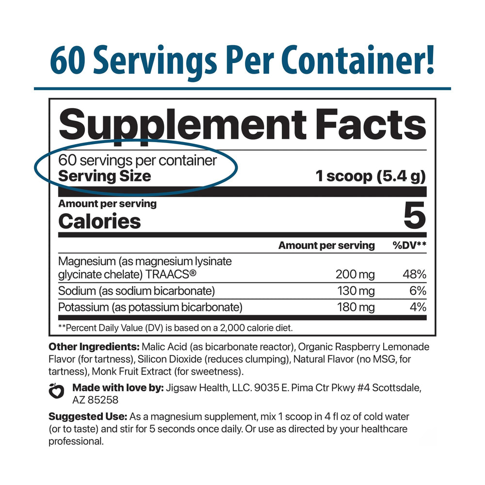 Jigsaw Health MagSoothe jar label closeup highlights quality magnesium glycinate.