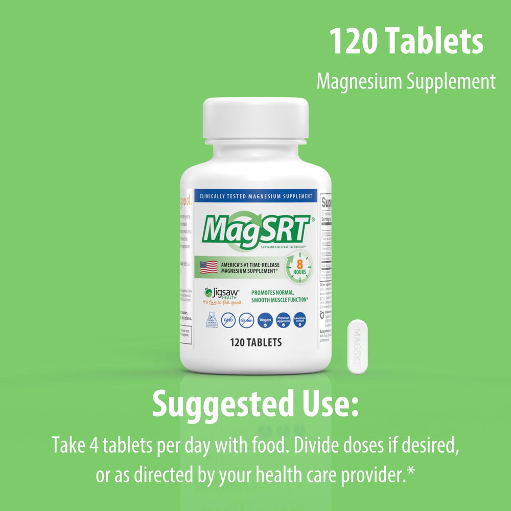 Jigsaw Health MagSRT bottle held during morning supplement routine