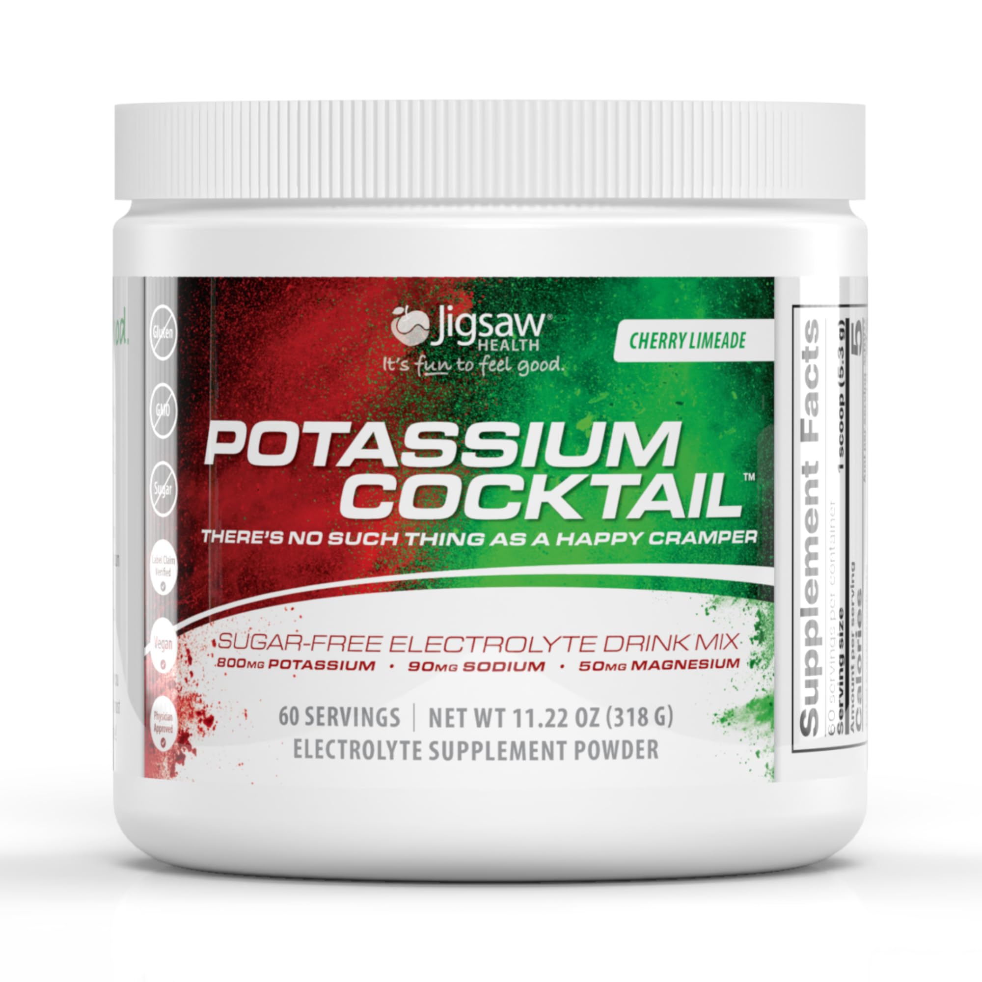 Jigsaw Health Potassium Cocktail label with Cherry Limeade flavor on the jar for hydration.