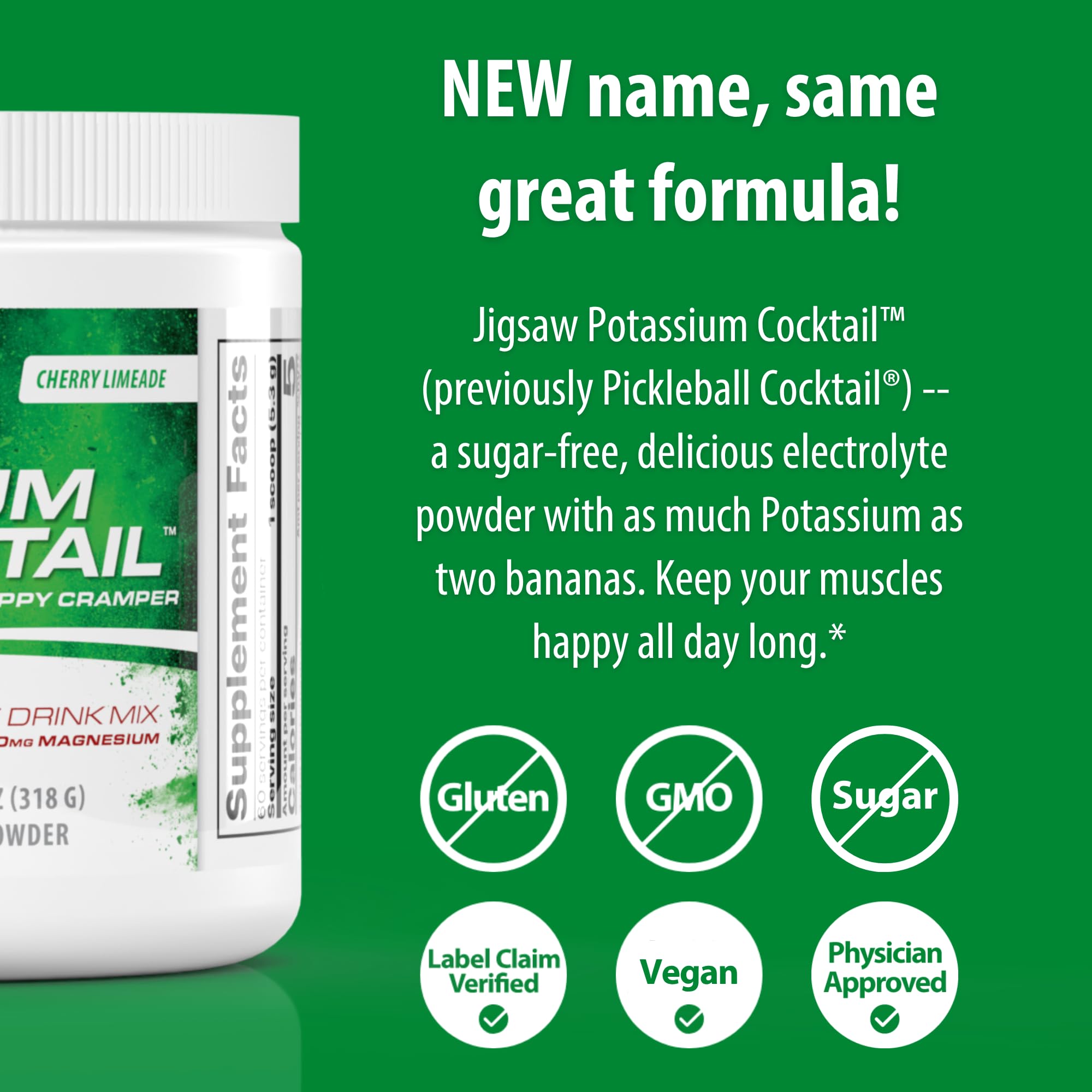 Close-up of the nutrition panel on Jigsaw Health Potassium Cocktail packaging.