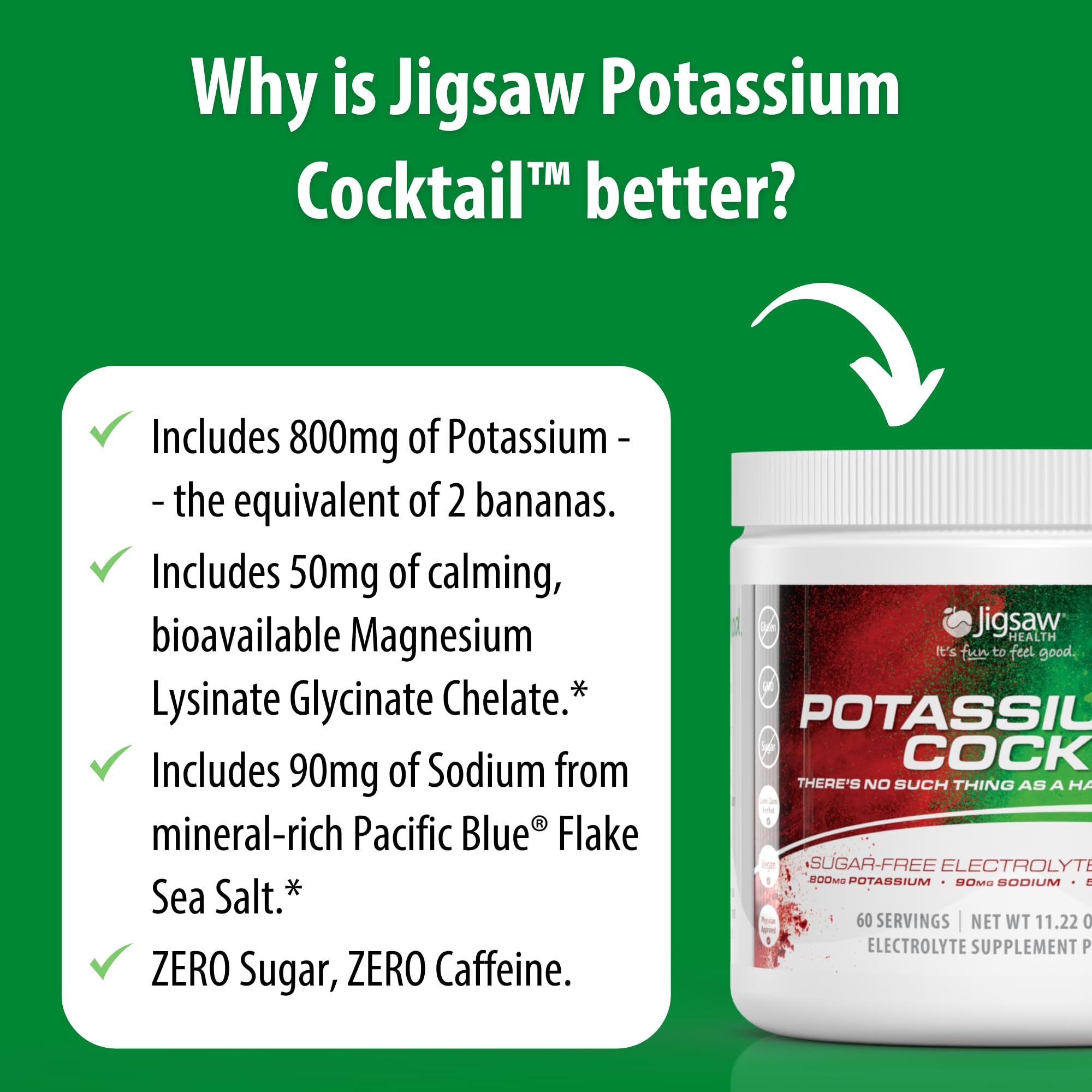 Front packaging emphasizing a sugar-free electrolyte drink for workouts by Jigsaw Health.