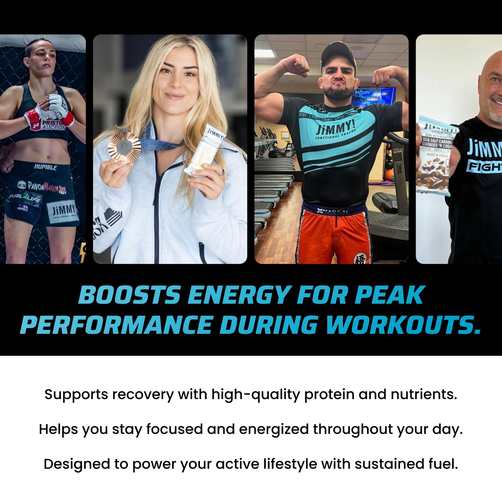 JimmyBar 260 calories per 60g bar for mindful fueling.