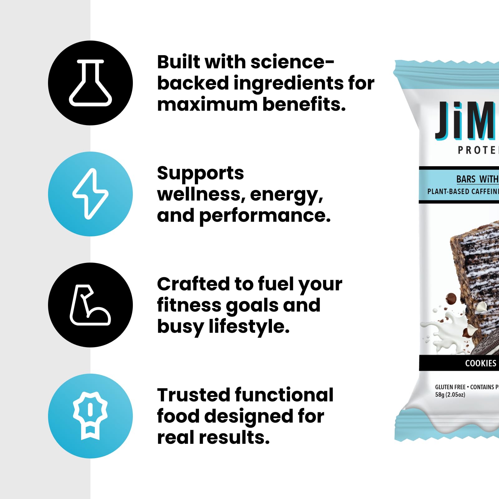 Label emphasizing 270 calories per JimmyBar! serving