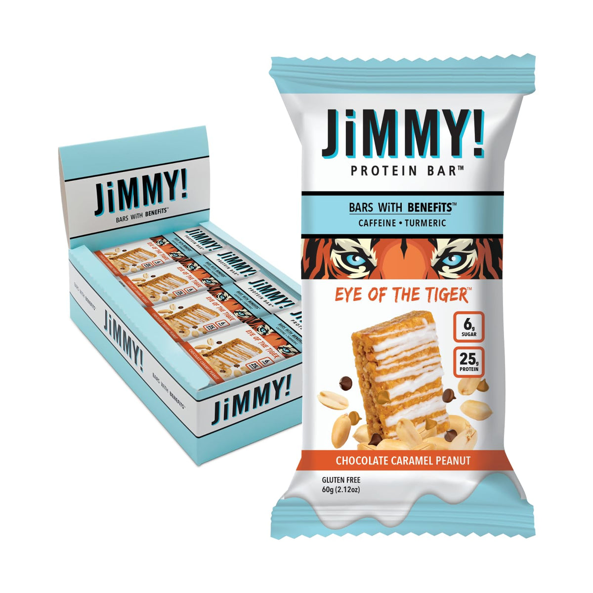 JimmyBar Eye Of The Tiger packaging shows a performance-inspired protein bar.