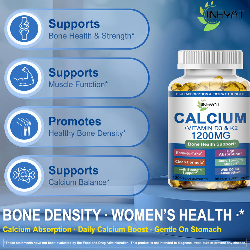 Close-up of JINGYAT calcium softgels, easy-to-swallow daily supplement.
