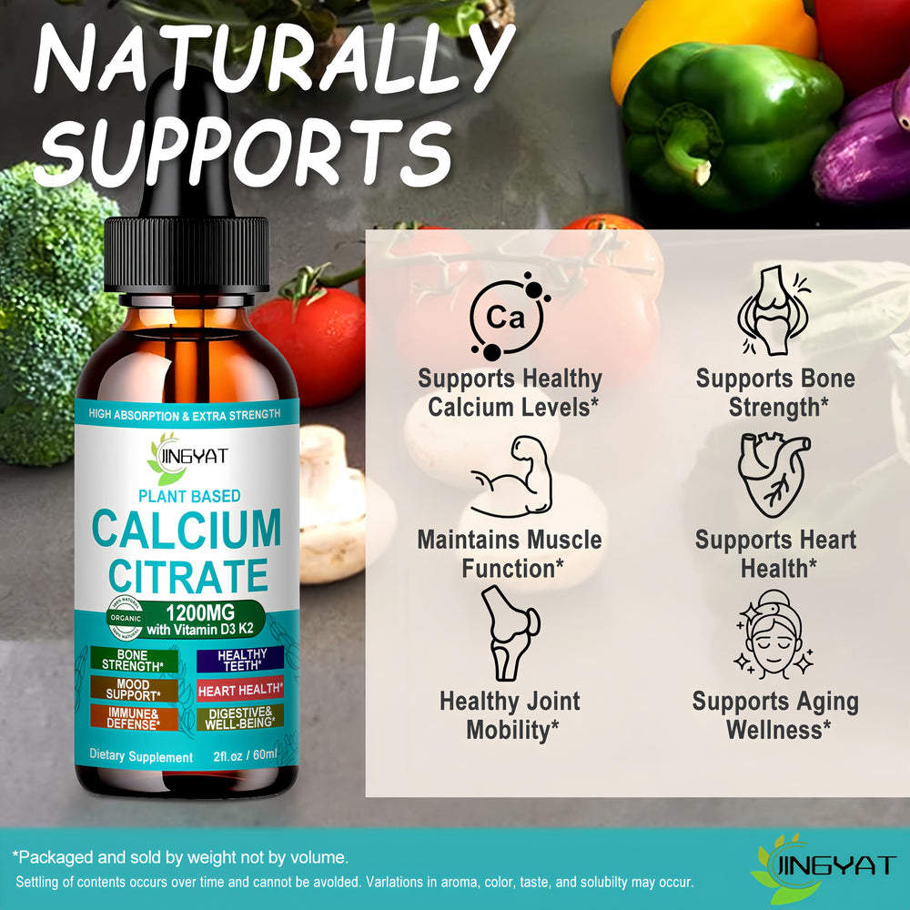 JINGYAT Calcium Drops non-GMO label highlights clean ingredients.