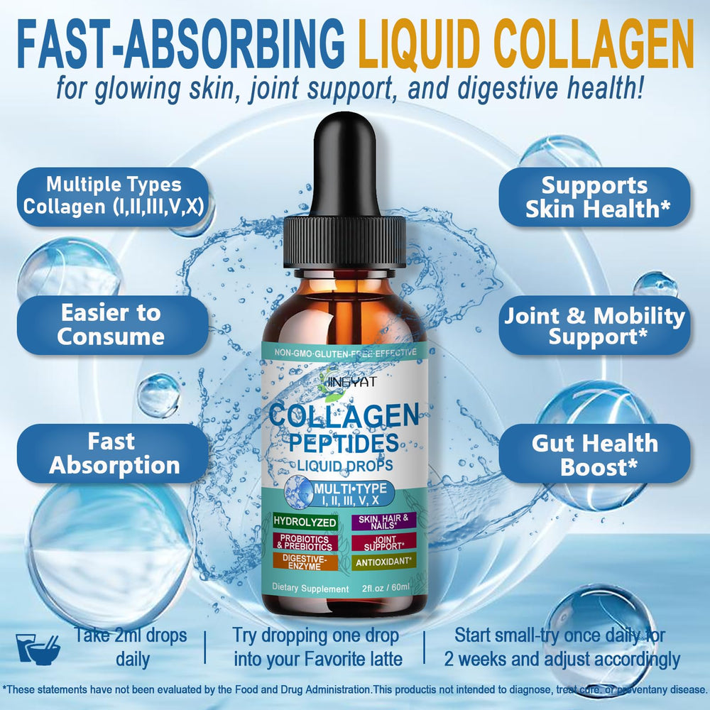 JINGYAT Collagen Drops bottle front with biotin vitamins for hair and nails